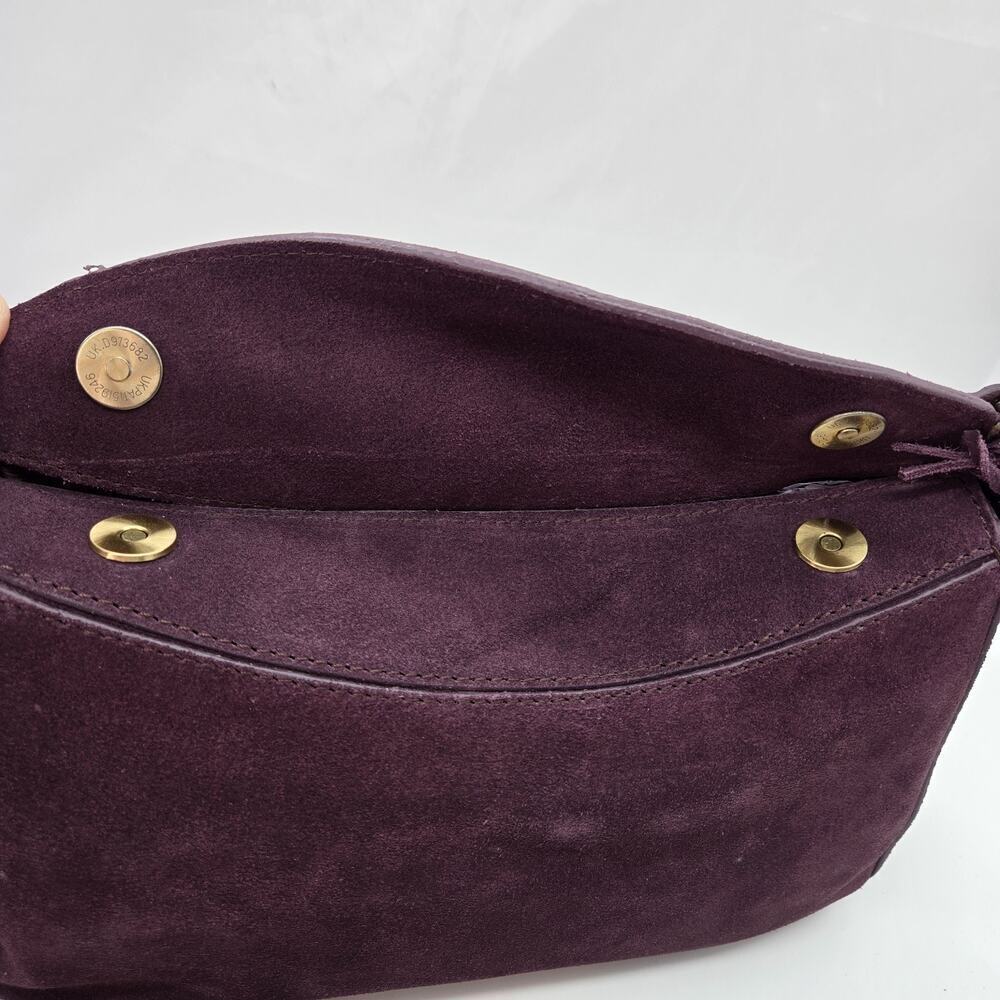 Purple Burgundy Leather Suede Shoulder Bag 11x6x4" Detach Strap NEW SLOUCH $78 - Picture 8 of 13